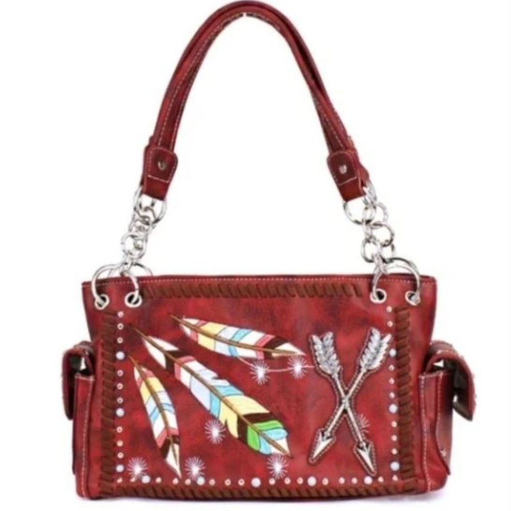 Red Western Feather & Arrow Purse